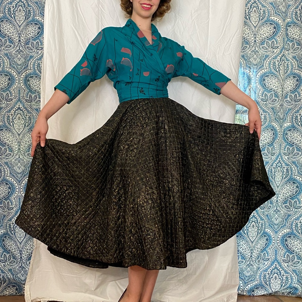 Vintage 1950s Full Circle Quilted Skirt